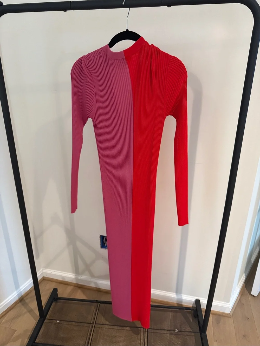STAUD Two-Tone Red & Pink Ribbed Button-Front Maxi Dress - Picture 4 of 6
